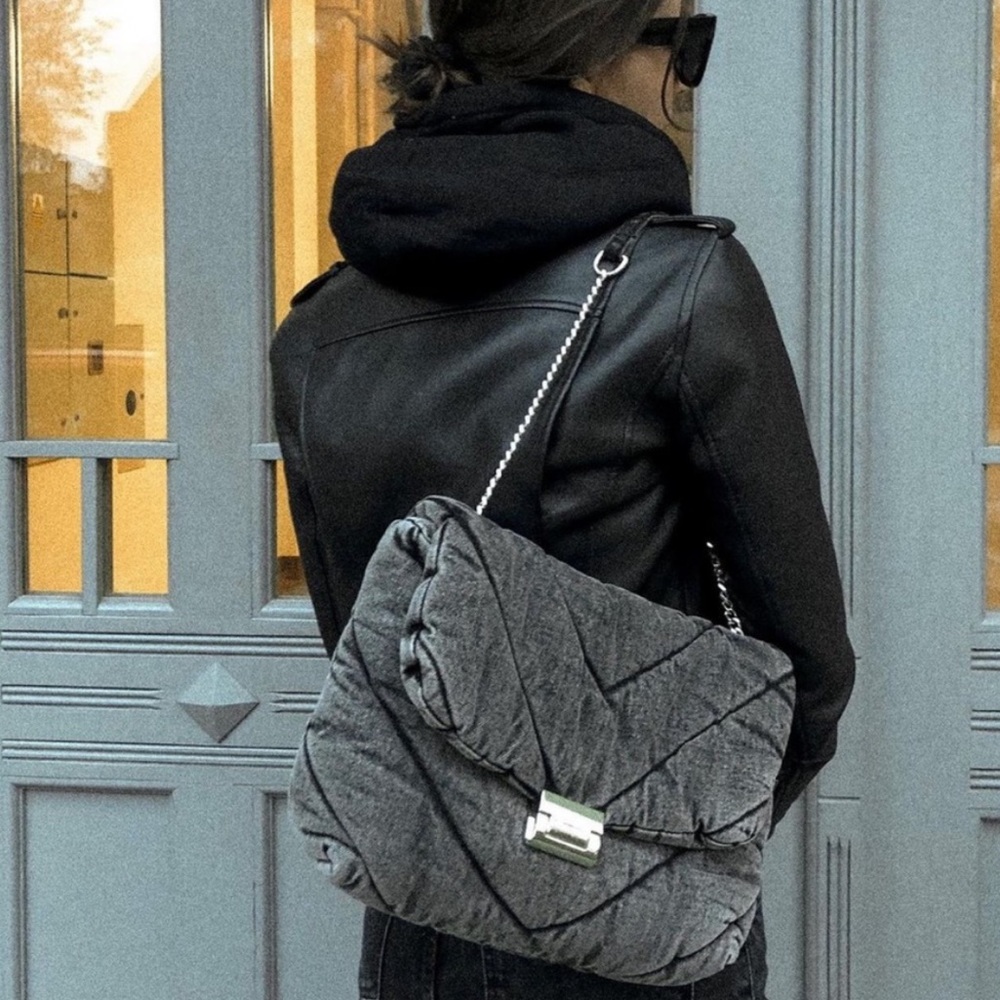 Zara Black Quilted Denim Maxi Bag